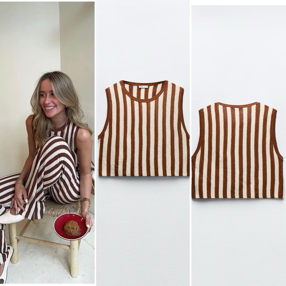 ZARA OPENWORK KNIT STRIPED TOP